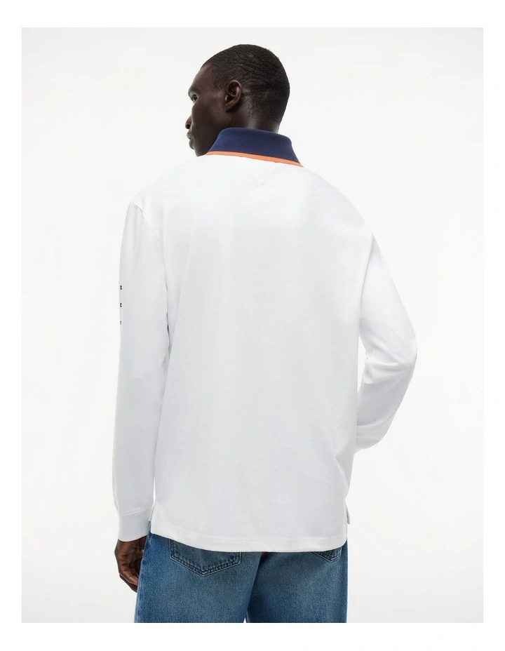 Classic Fit Logo Long Sleeve Polo Shirt in White image 2