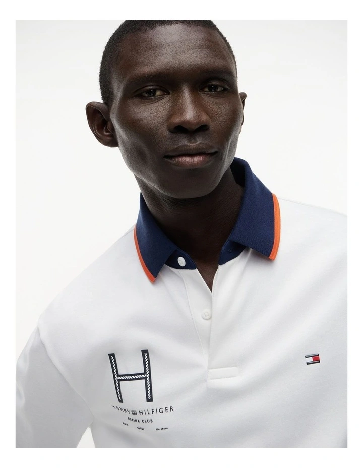 Classic Fit Logo Long Sleeve Polo Shirt in White image 4