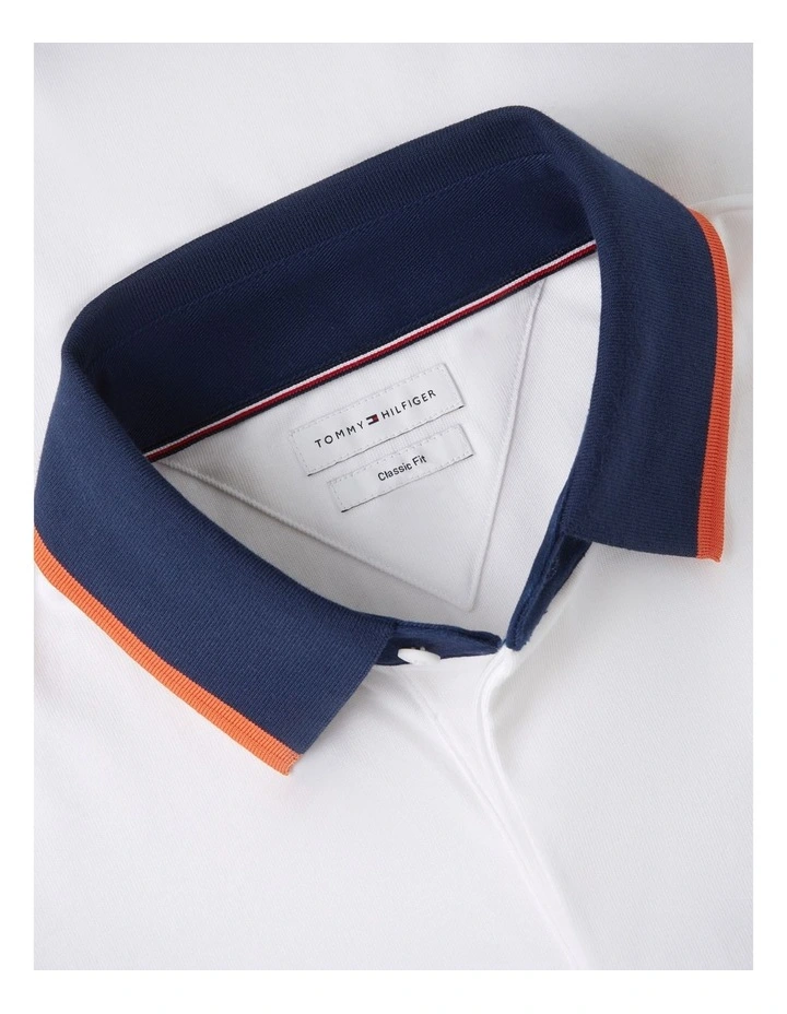 Classic Fit Logo Long Sleeve Polo Shirt in White image 6