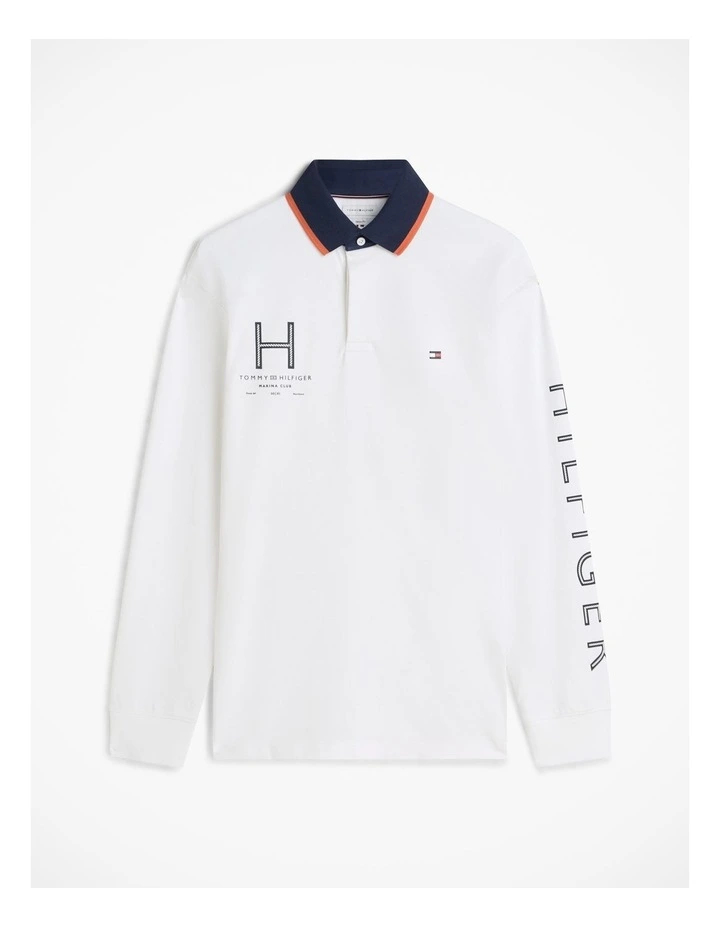 Classic Fit Logo Long Sleeve Polo Shirt in White image 7
