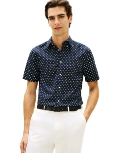 Flex Printed Poplin Shirt in Navy