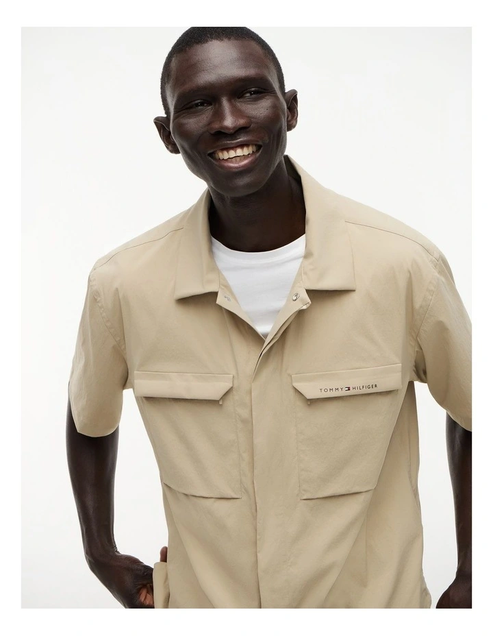 Performance Oversized Utility Short Sleeve Shirt in Beige image 3