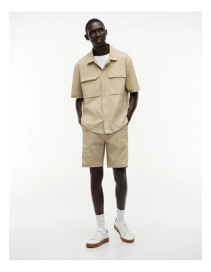 Performance Oversized Utility Short Sleeve Shirt in Beige image 4