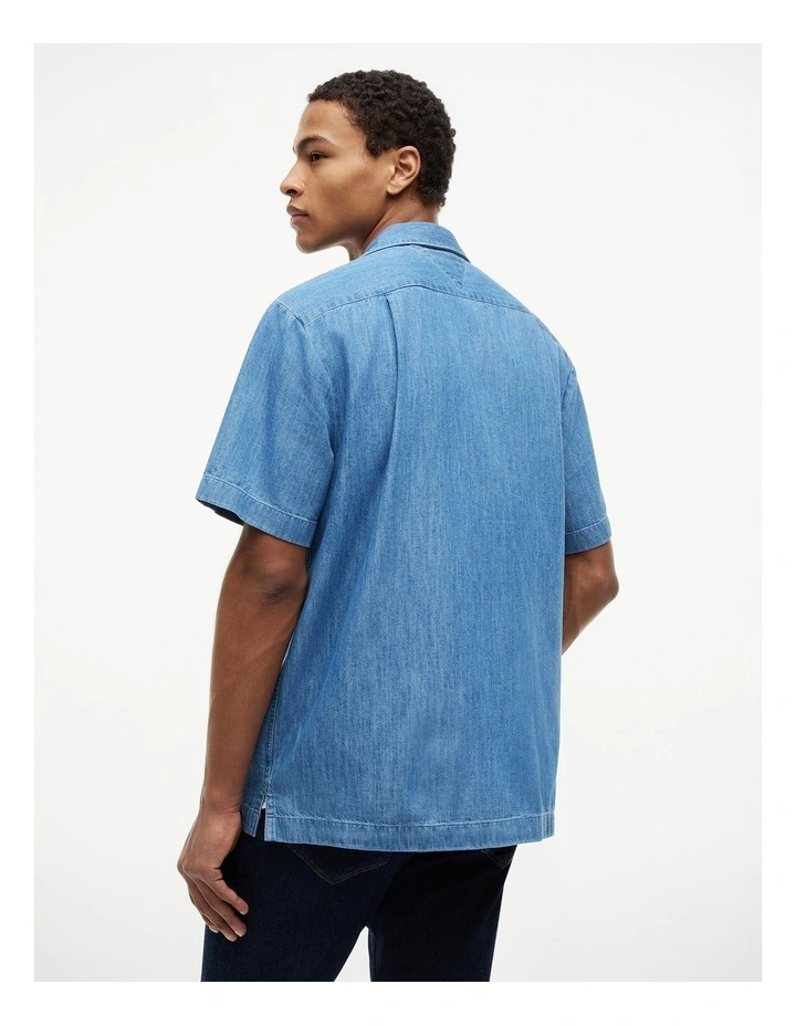 Relaxed Fit Short Sleeve Denim Shirt in Blue image 2