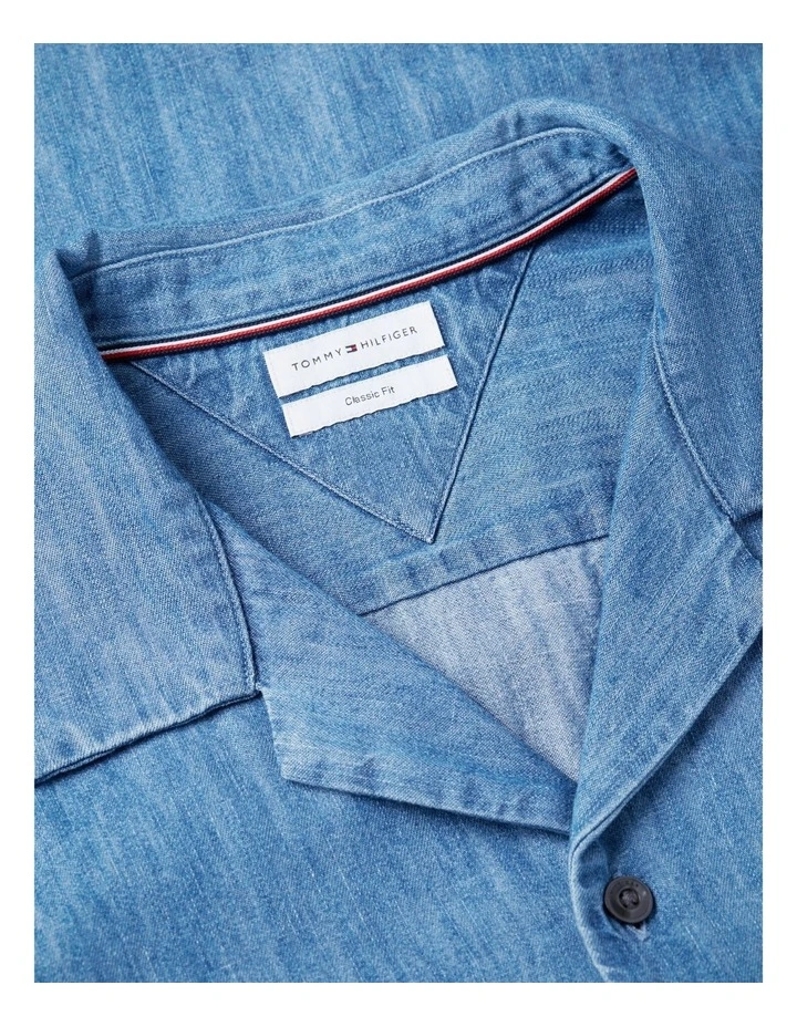 Relaxed Fit Short Sleeve Denim Shirt in Blue image 4