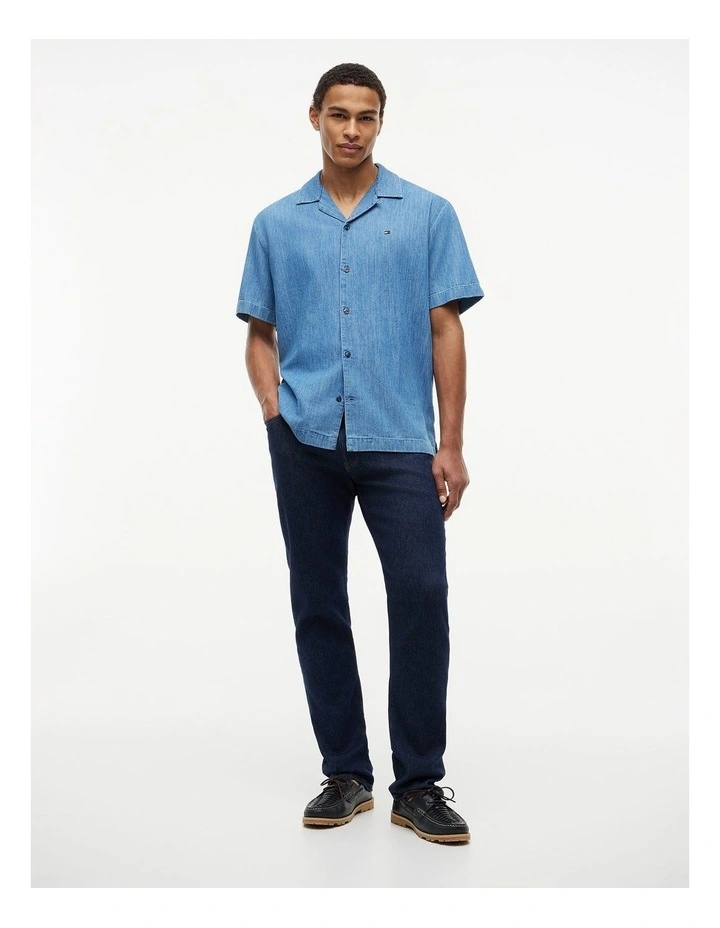Relaxed Fit Short Sleeve Denim Shirt in Blue image 5