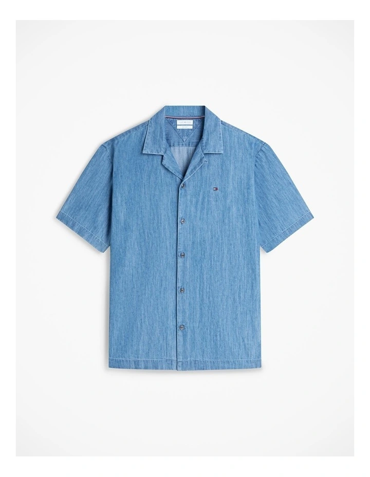 Relaxed Fit Short Sleeve Denim Shirt in Blue image 6