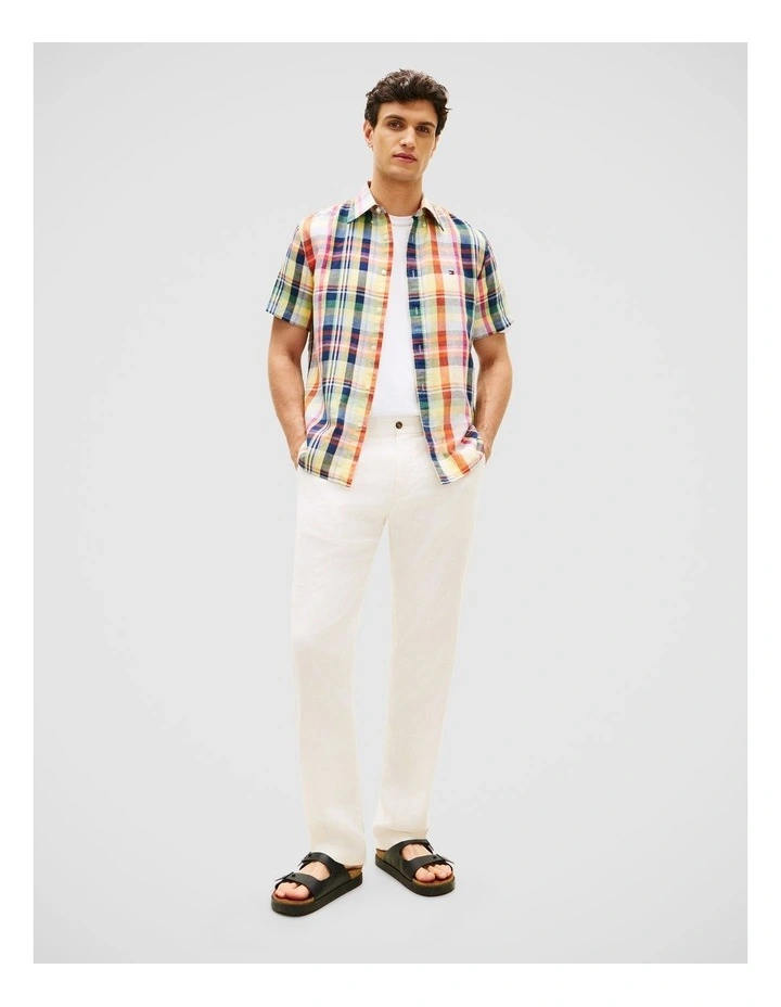 Linen Blend Plaid Shirt in Orange image 3