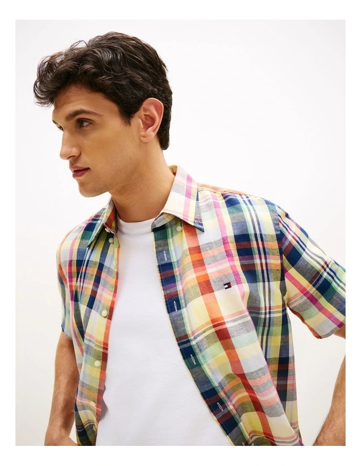 Linen Blend Plaid Shirt in Orange image 4