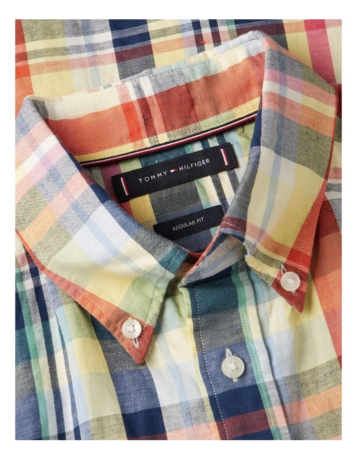 Linen Blend Plaid Shirt in Orange image 5