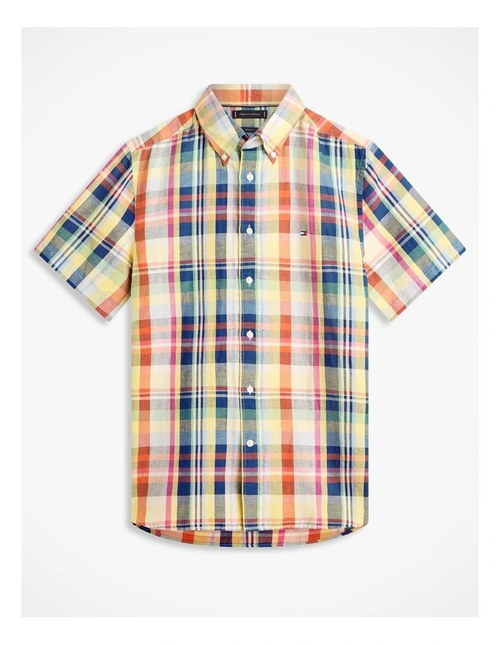 Linen Blend Plaid Shirt in Orange image 7