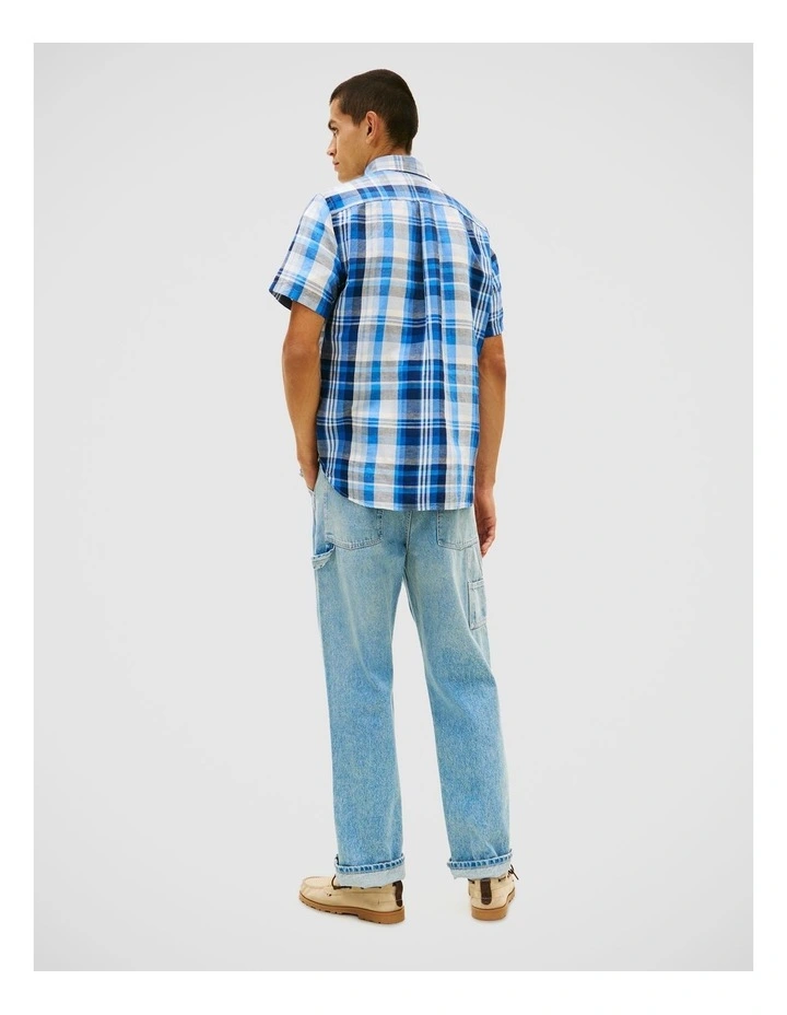 Linen Blend Plaid Shirt in Blue image 2