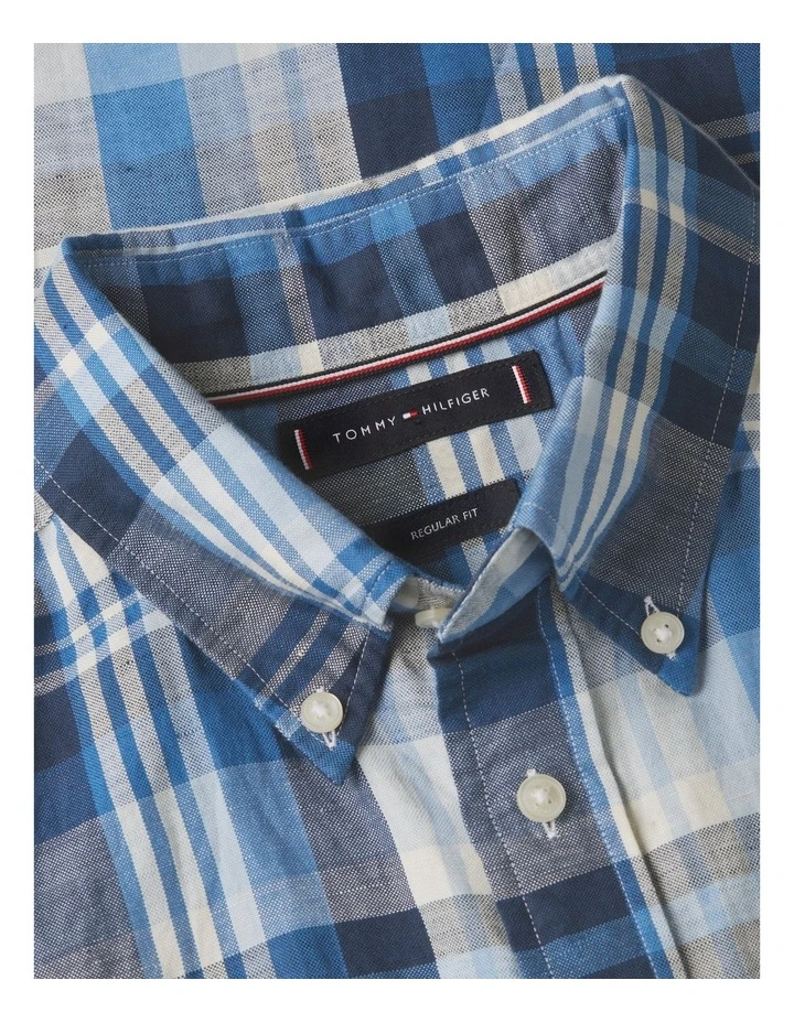 Linen Blend Plaid Shirt in Blue image 5