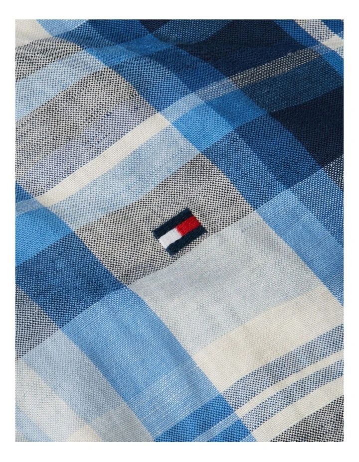 Linen Blend Plaid Shirt in Blue image 6