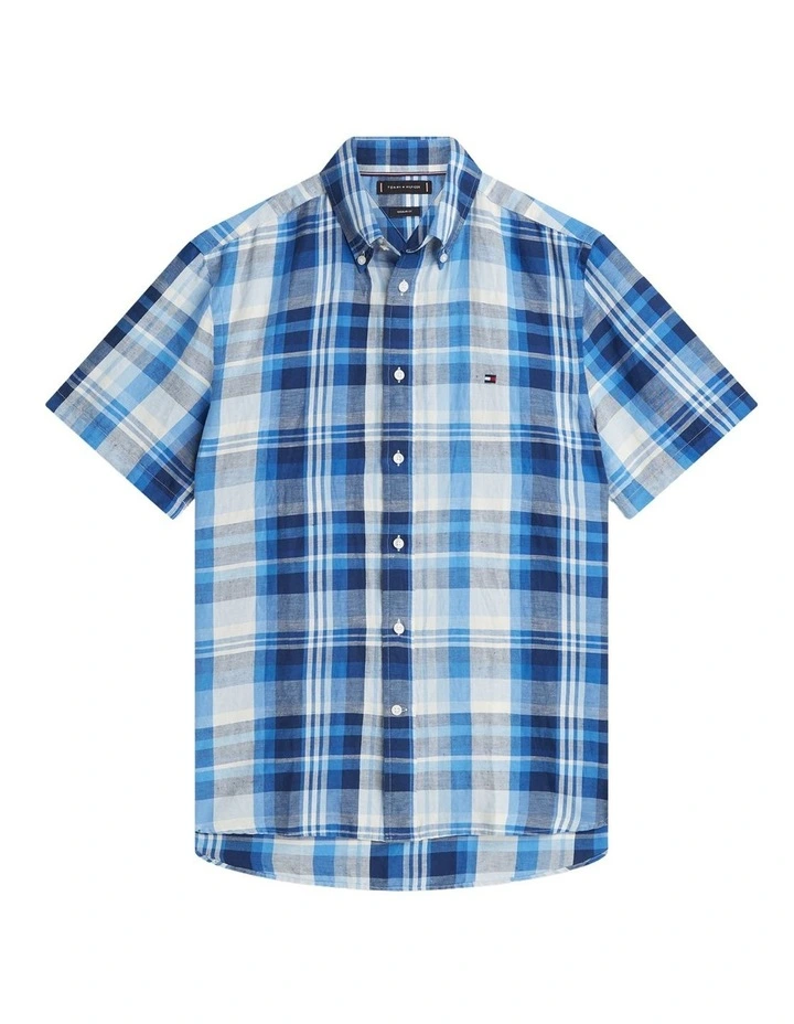 Linen Blend Plaid Shirt in Blue image 7