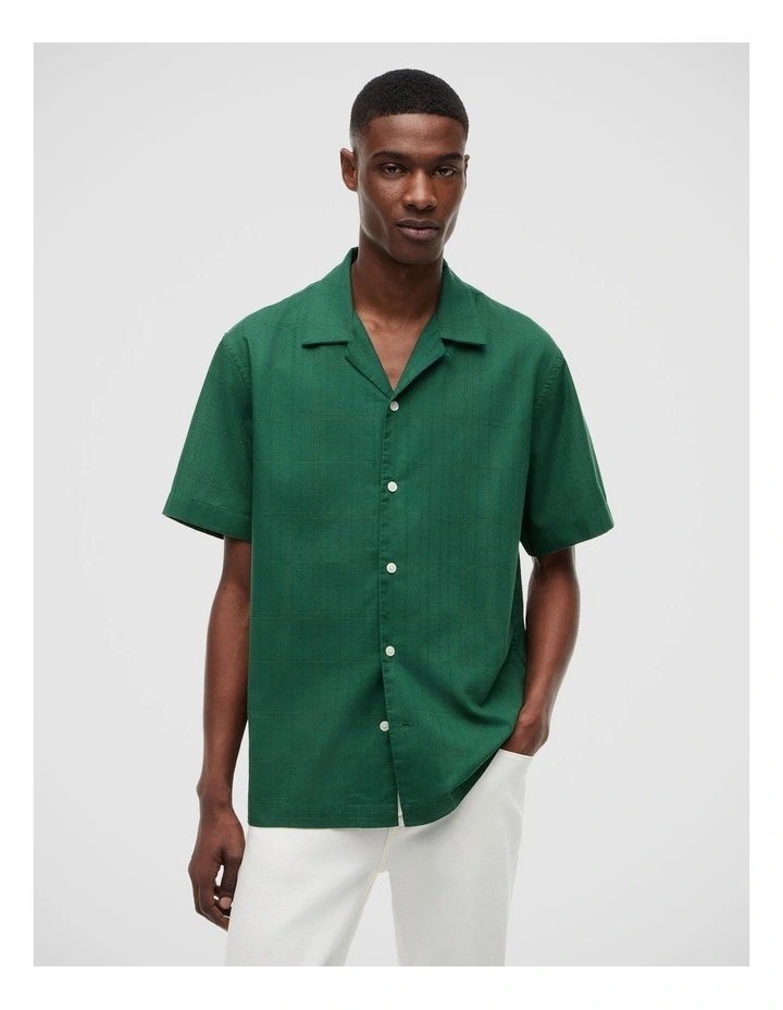 Relaxed Fit Windowpane Check Short Sleeve Shirt in Green image 1