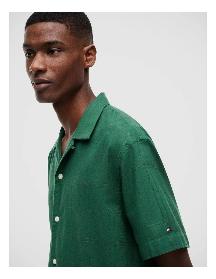 Relaxed Fit Windowpane Check Short Sleeve Shirt in Green image 4