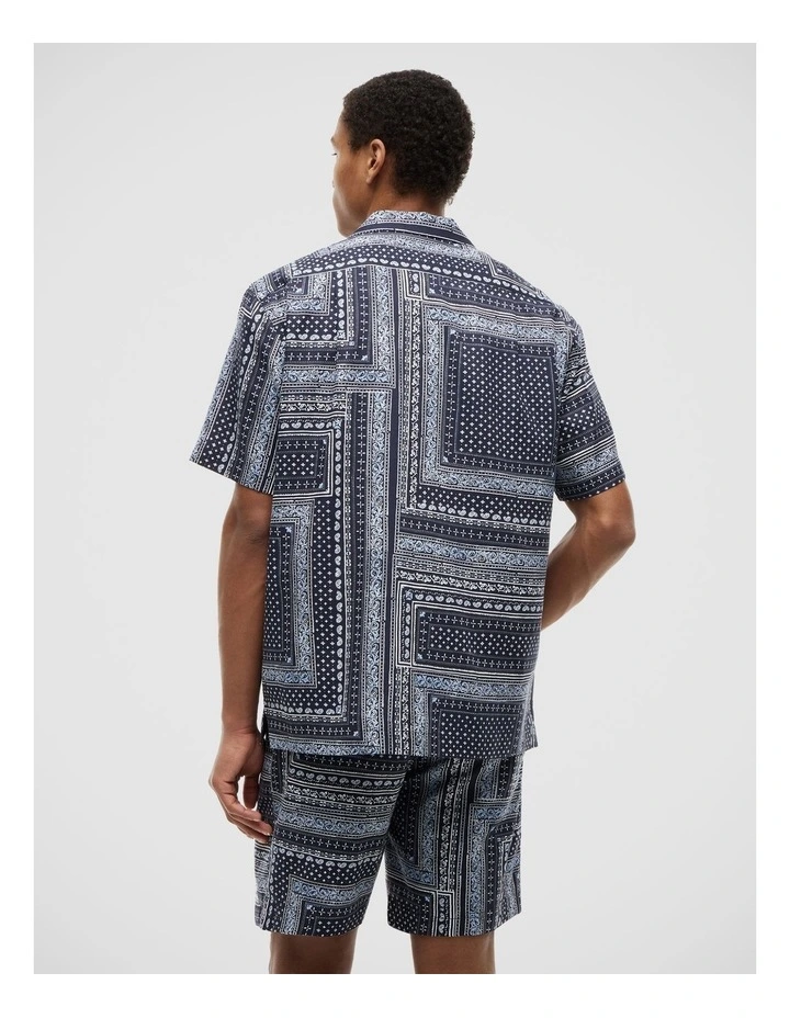 Relaxed Fit Bandana Print Short Sleeve Shirt in Navy image 2