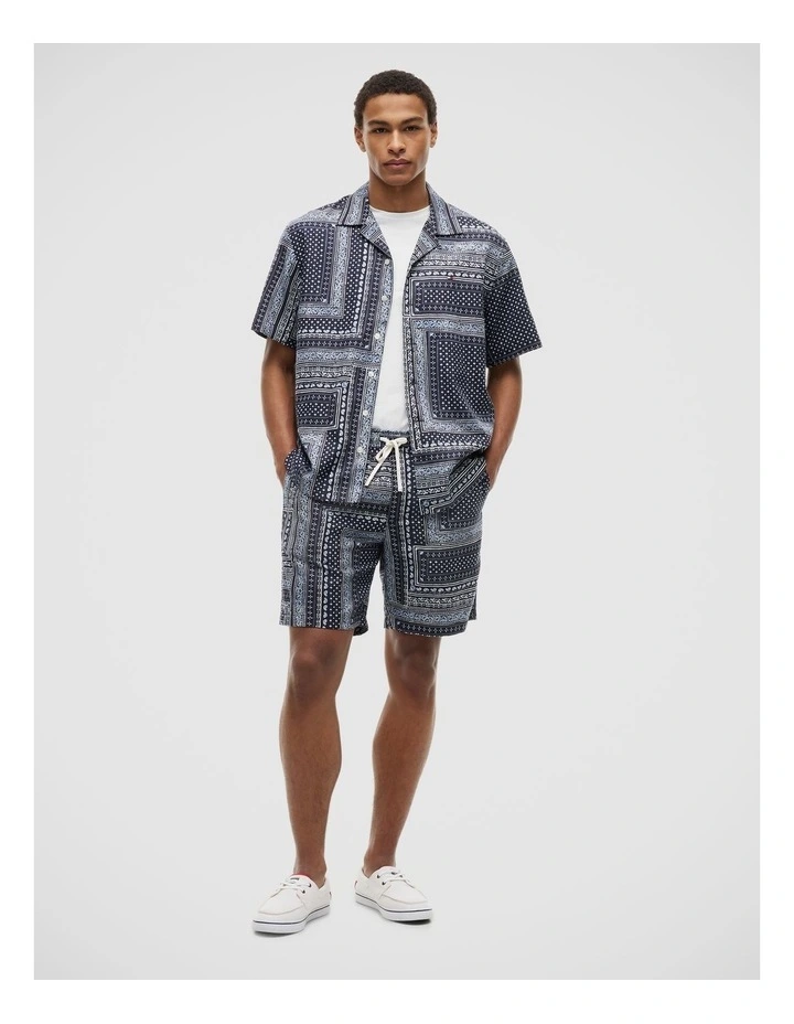 Relaxed Fit Bandana Print Short Sleeve Shirt in Navy image 3