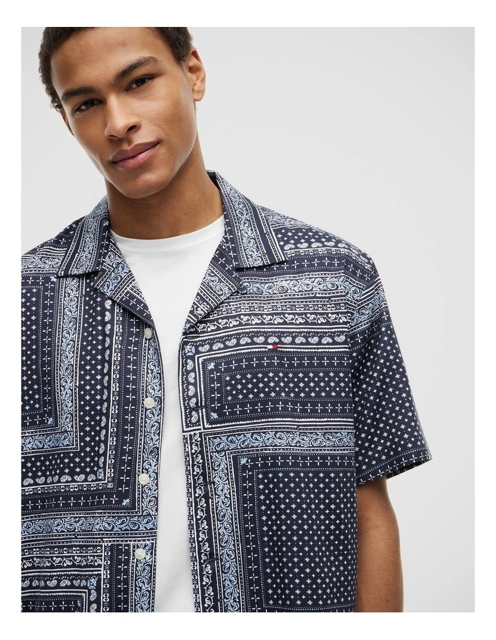 Relaxed Fit Bandana Print Short Sleeve Shirt in Navy image 4