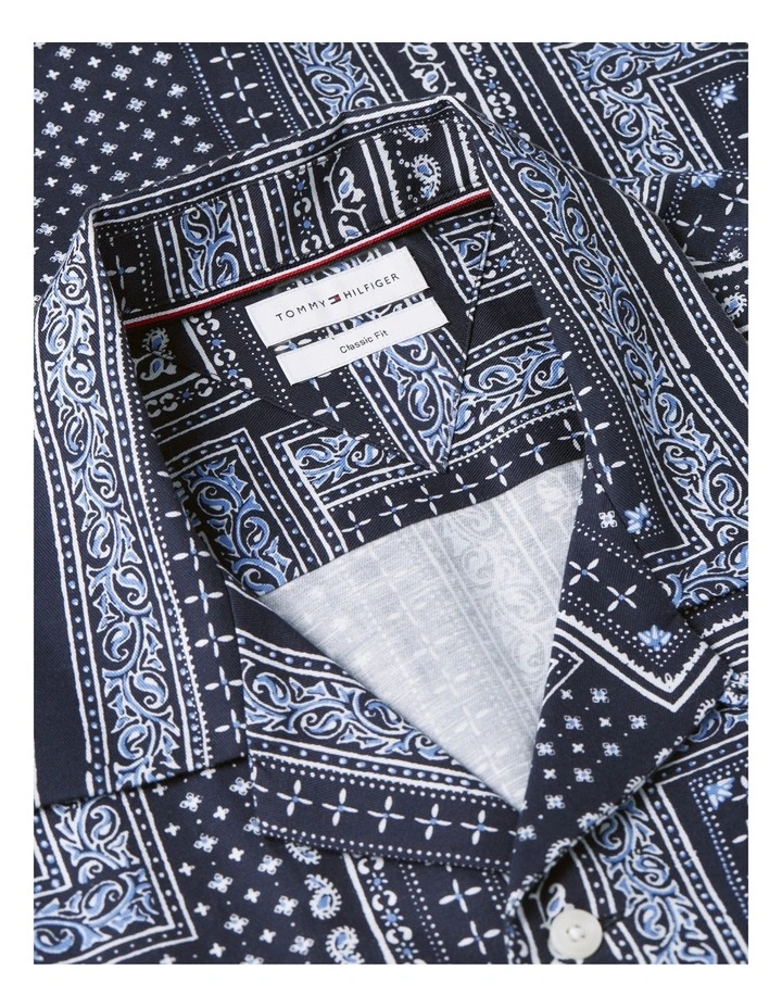 Relaxed Fit Bandana Print Short Sleeve Shirt in Navy image 5