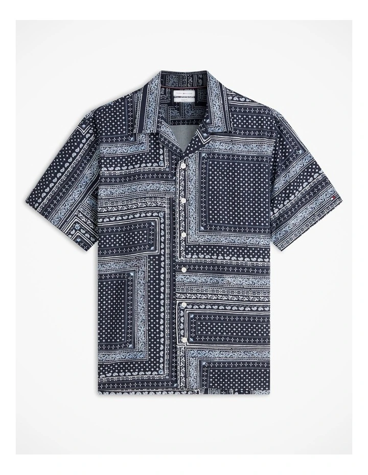 Relaxed Fit Bandana Print Short Sleeve Shirt in Navy image 6