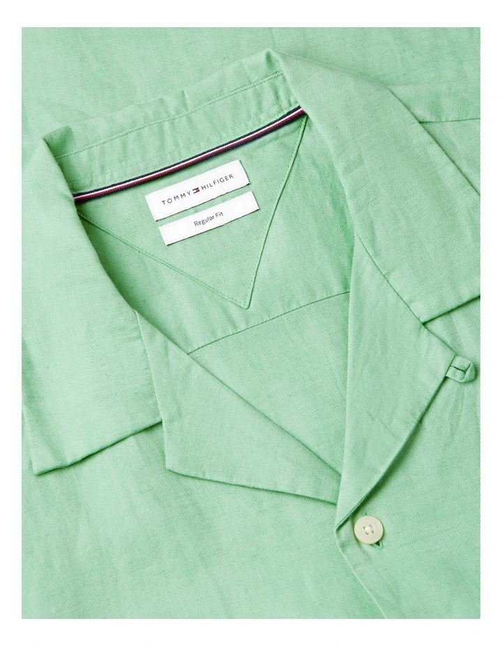 Regular Fit Linen Blend Short Sleeve Shirt in Green image 5