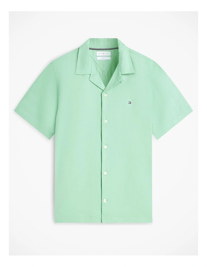 Regular Fit Linen Blend Short Sleeve Shirt in Green image 6
