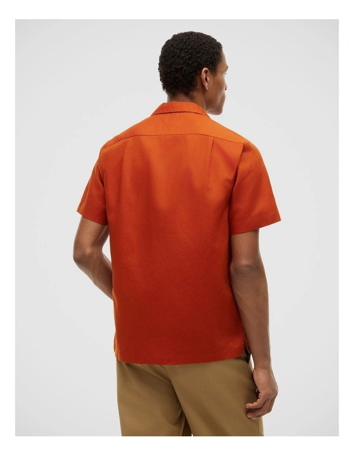 Regular Fit Linen Blend Short Sleeve Shirt in Orange image 2