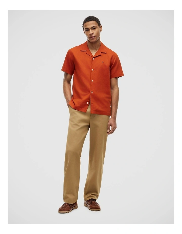 Regular Fit Linen Blend Short Sleeve Shirt in Orange image 3