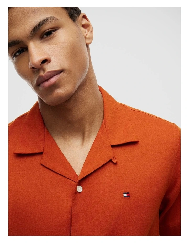 Regular Fit Linen Blend Short Sleeve Shirt in Orange image 4