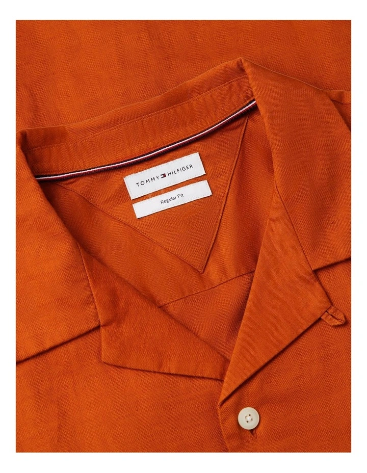 Regular Fit Linen Blend Short Sleeve Shirt in Orange image 5