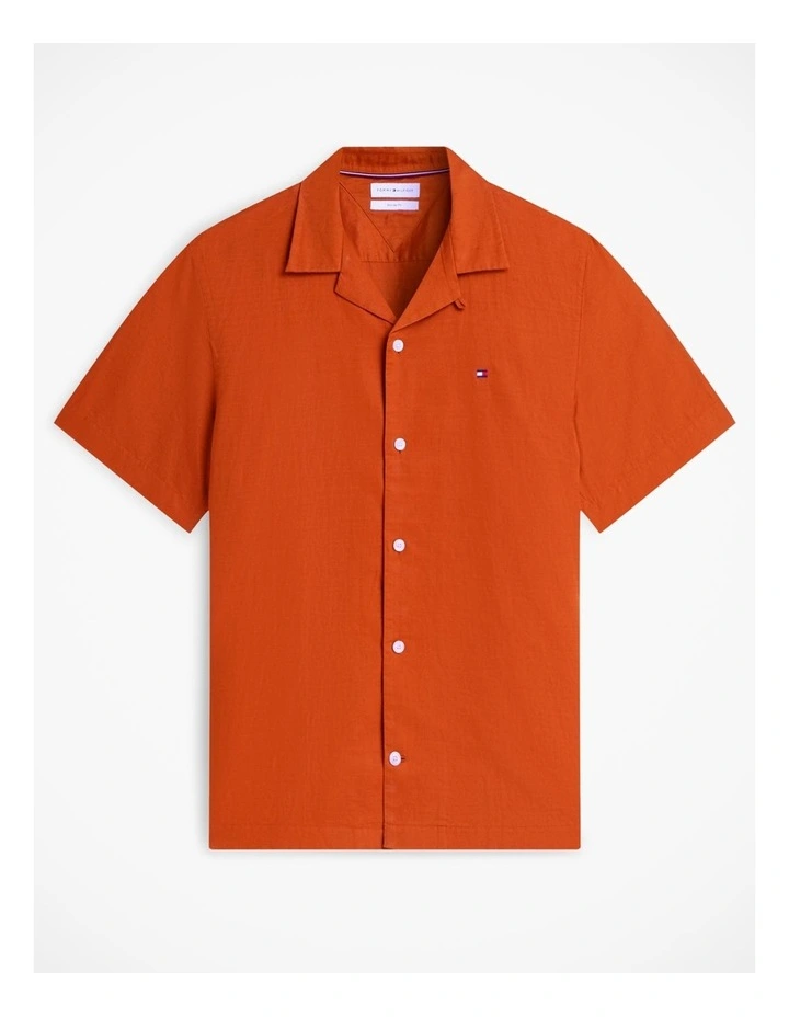 Regular Fit Linen Blend Short Sleeve Shirt in Orange image 6