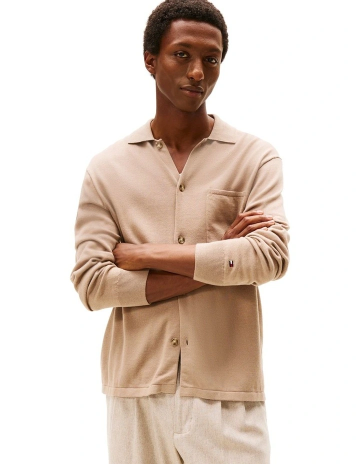 Essential Long Sleeve Overshirt in Beige image 1