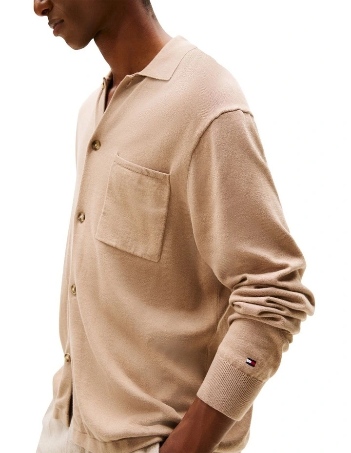 Essential Long Sleeve Overshirt in Beige image 2