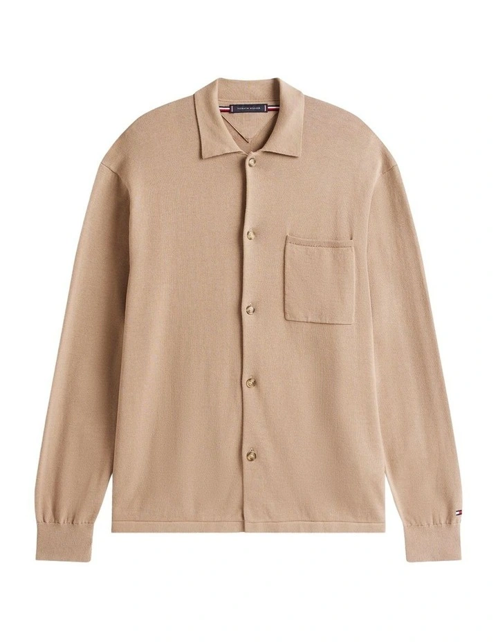 Essential Long Sleeve Overshirt in Beige image 5