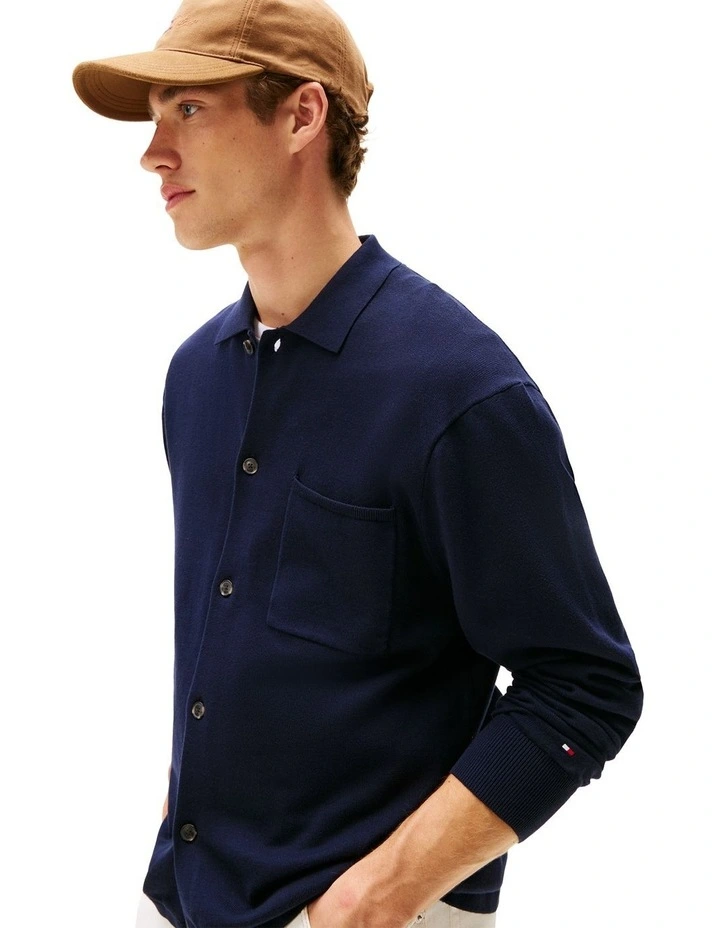 Essential Long Sleeve Overshirt in Navy image 2