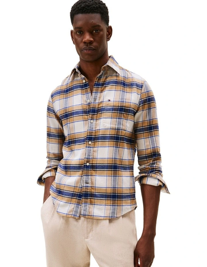 Regular Fit Tartan Check Shirt in Beige image 1