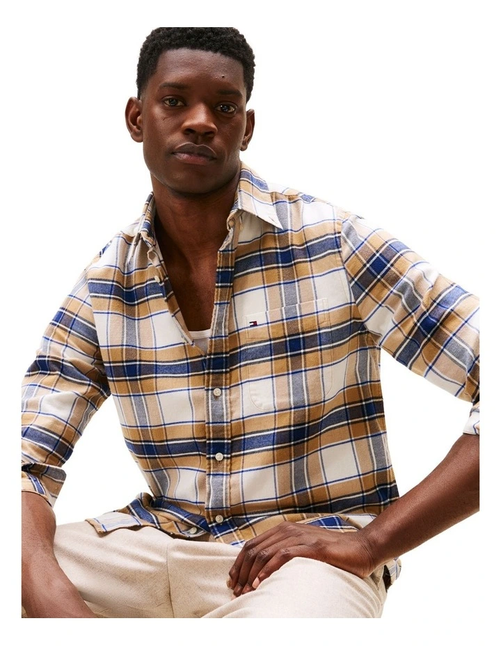 Regular Fit Tartan Check Shirt in Beige image 2