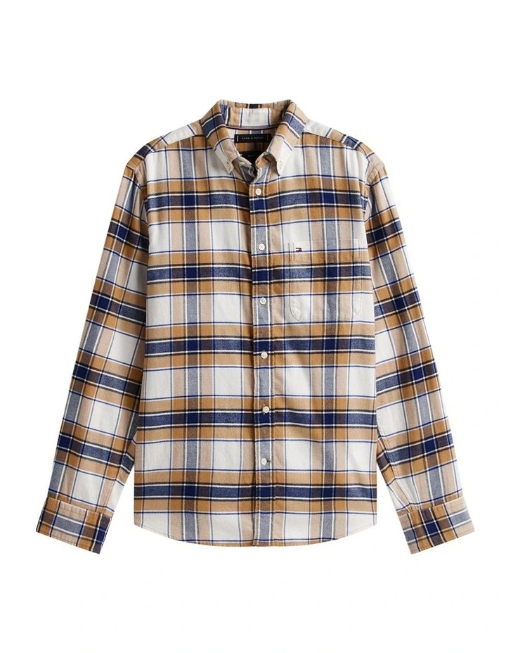 Regular Fit Tartan Check Shirt in Beige image 5