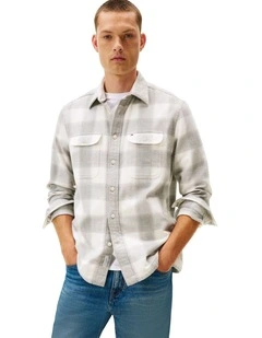 Relaxed Fit Check Flannel Overshirt in Grey