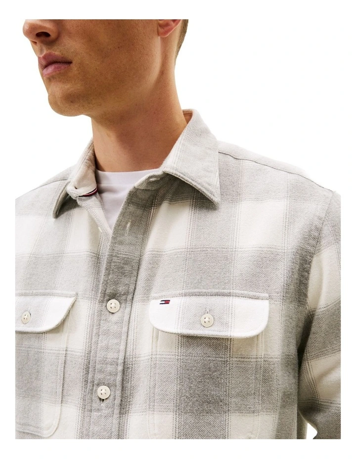 Relaxed Fit Check Flannel Overshirt in Grey image 2