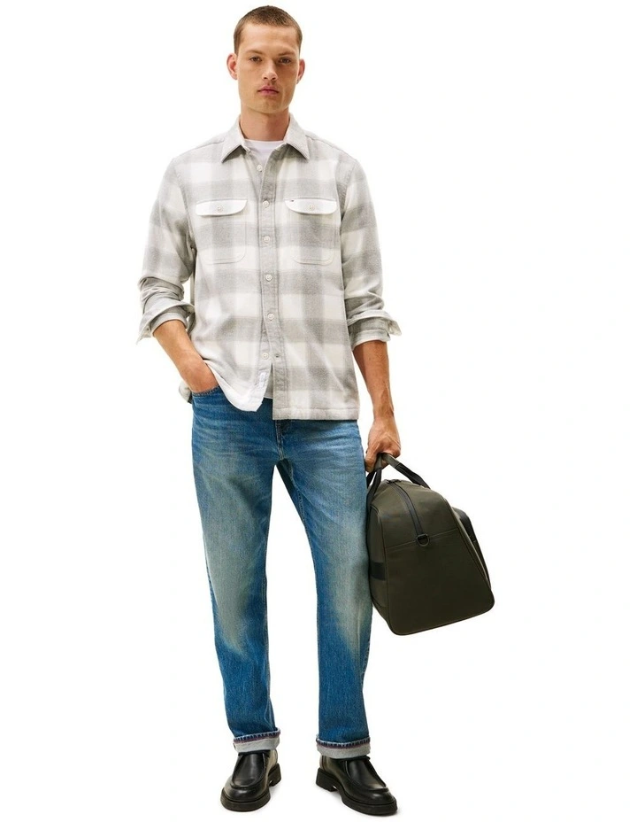 Relaxed Fit Check Flannel Overshirt in Grey image 4