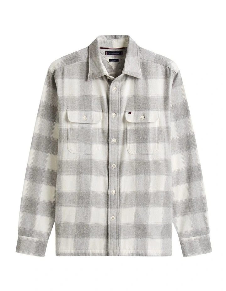 Relaxed Fit Check Flannel Overshirt in Grey image 5