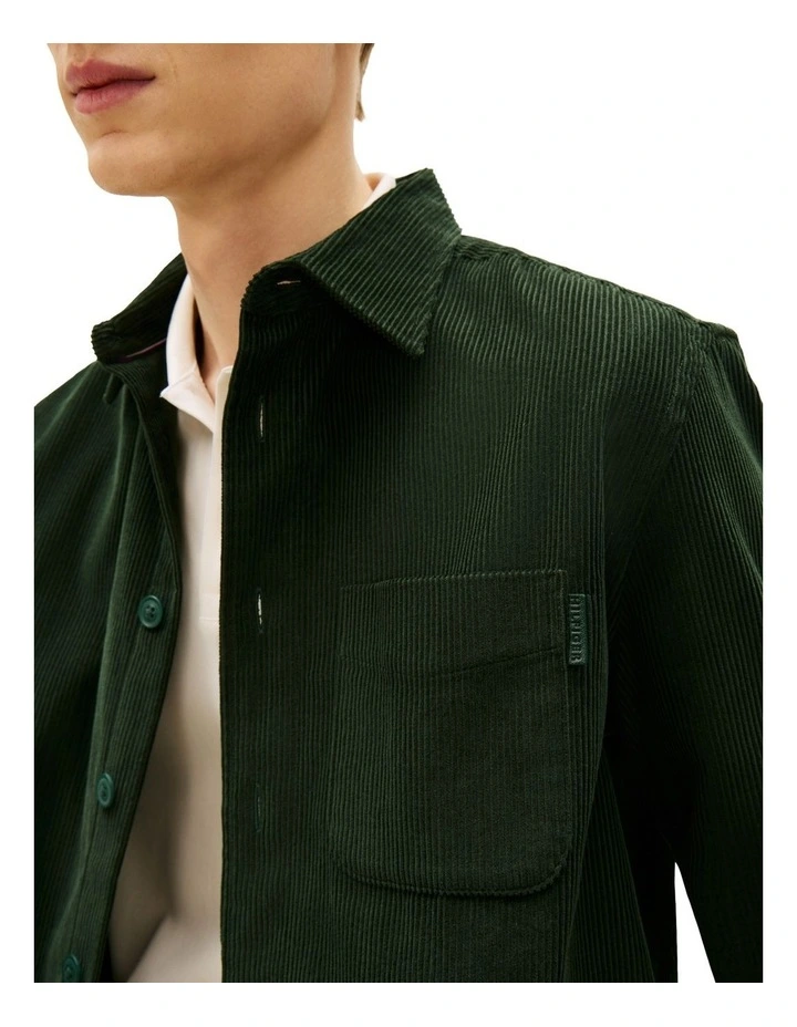 Relaxed Corduroy Overshirt in Green image 2
