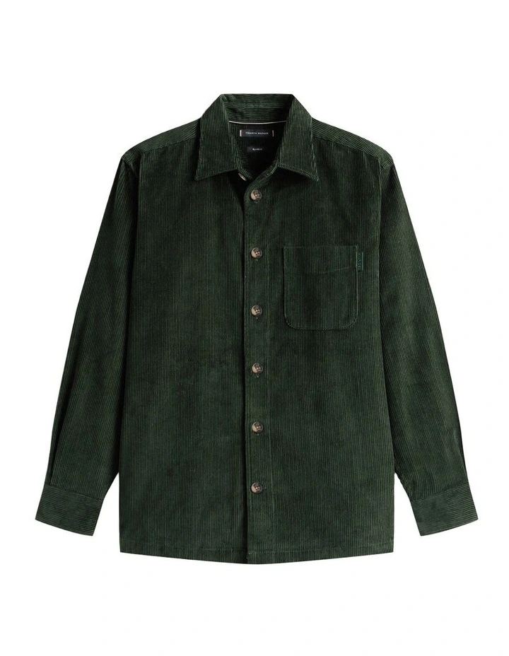 Relaxed Corduroy Overshirt in Green image 5
