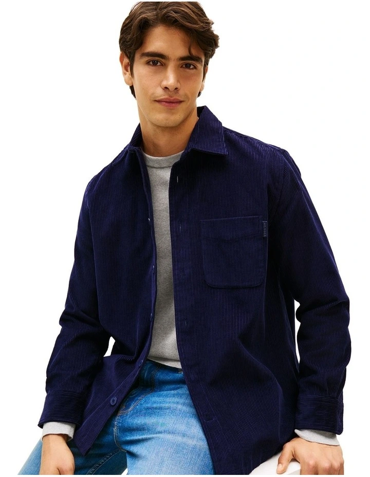 Relaxed Corduroy Overshirt in Blue image 2