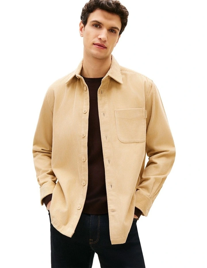 Relaxed Corduroy Overshirt in Beige image 1