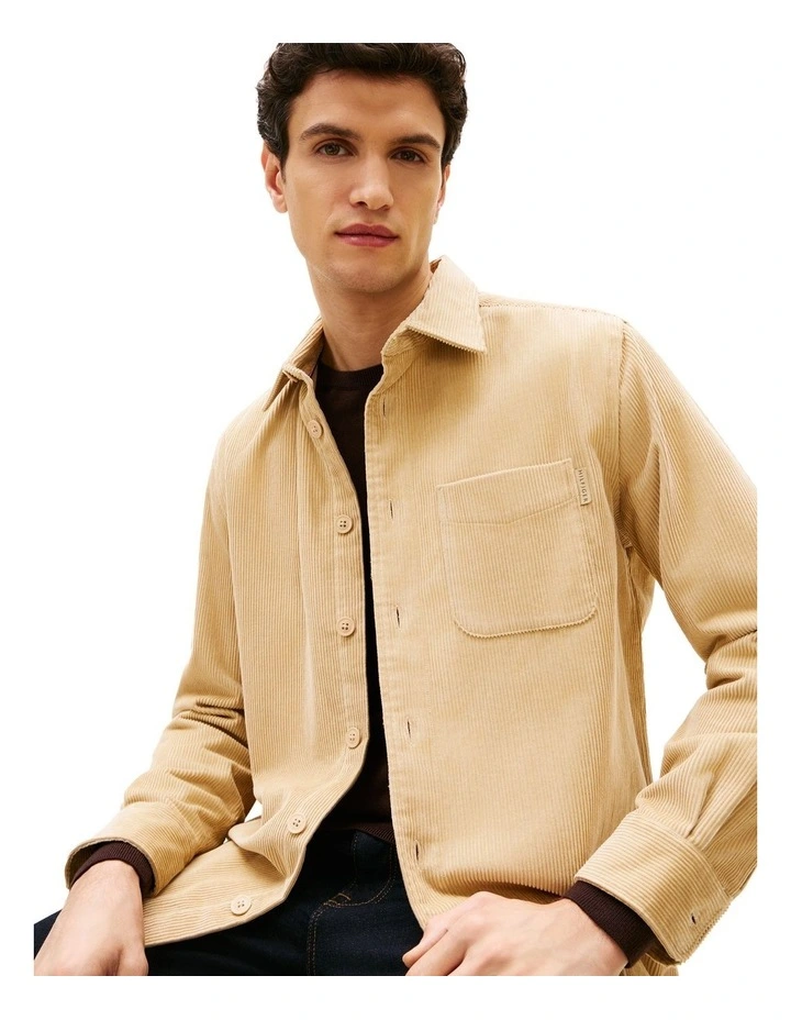 Relaxed Corduroy Overshirt in Beige image 2