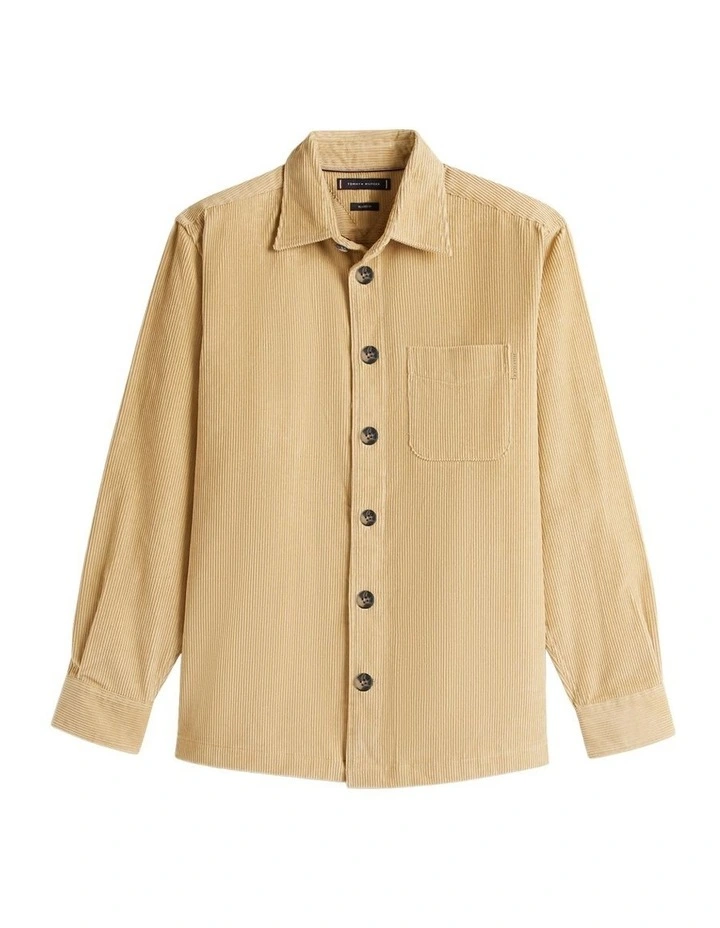 Relaxed Corduroy Overshirt in Beige image 5